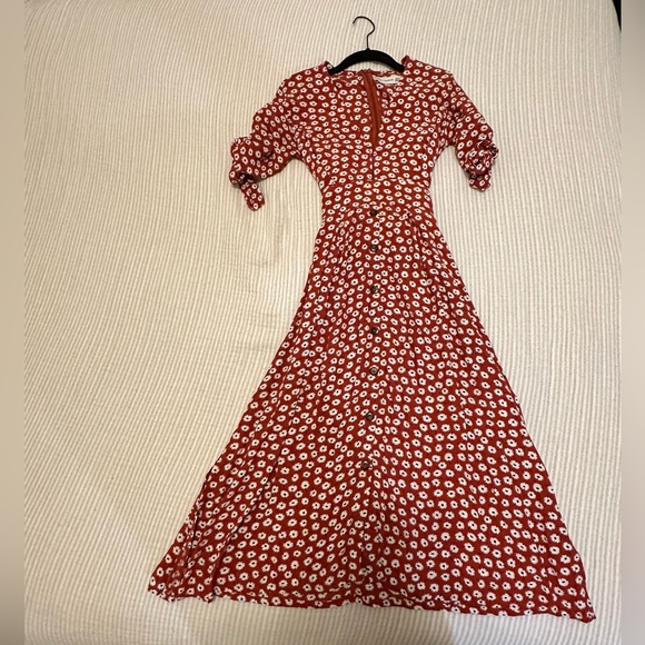Anthropology Faithfull The Brand Red Floral Midi Dress - Picture 2 of 4